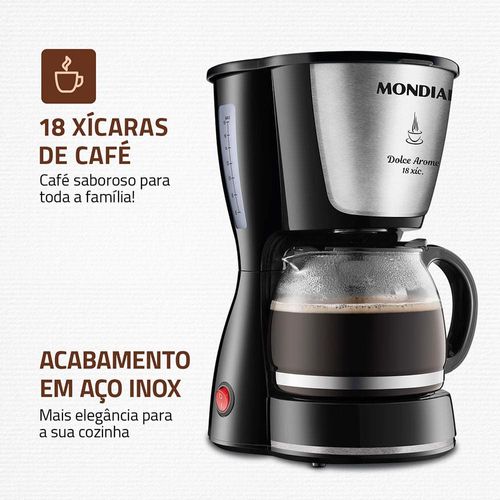 Cafeteira Elétrica Mondial Dolce Arome Inox C-30 18 Xícaras - Preta 220v