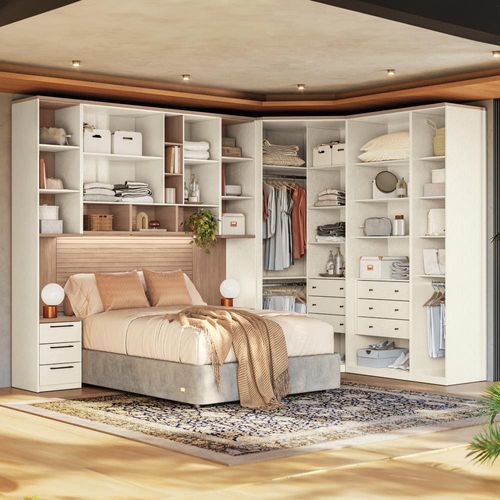 Guarda-roupa Modulado 146 Toledo 10 Portas e 12 Gavetas Casal com Closet 7 peças 344,5 cm largura - Areia/Wood