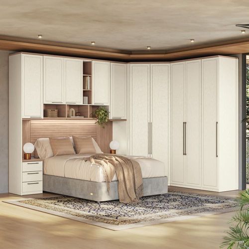 Guarda-roupa Modulado 146 Toledo 10 Portas e 12 Gavetas Casal com Closet 7 peças 344,5 cm largura - Areia/Wood