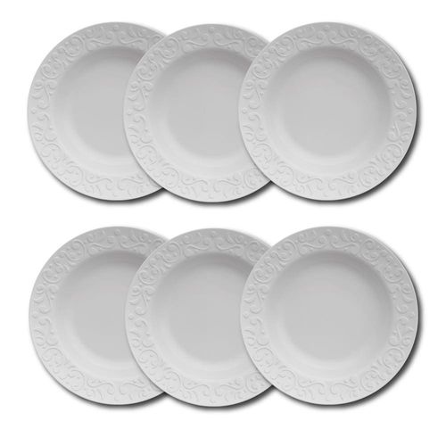 Conjunto de Pratos Fundos Germer Tassel em Porcelana Branco – 6 Peças