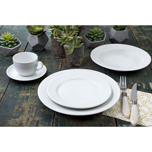Conjunto de Pratos Fundos Germer Chevron em Porcelana Branco – 6 Peças