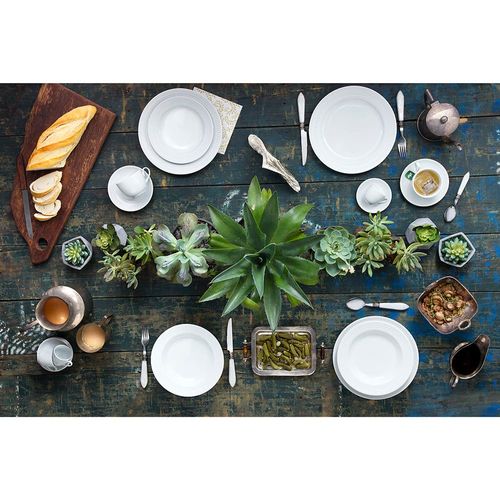 Conjunto de Pratos Rasos Germer Chevron em Porcelana Branco – 6 Peças
