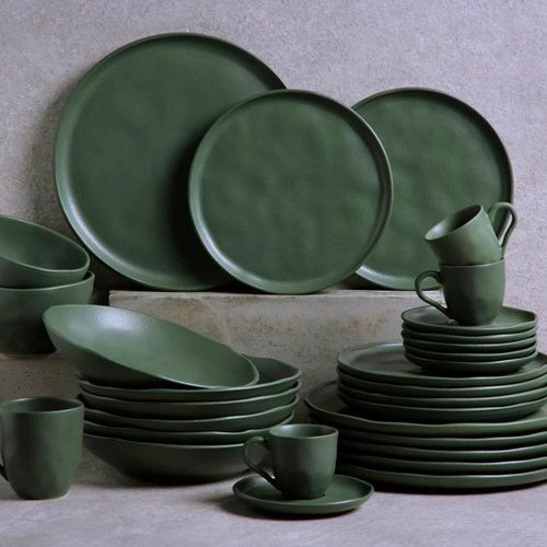 Conjunto com 6 Pratos Rasos Porto Brasil Bio Leaf em Stoneware 27,5 cm – Verde
