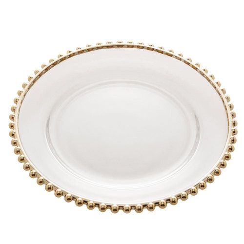 Prato Raso Wolff Pearl com Borda Dourada - 28 cm