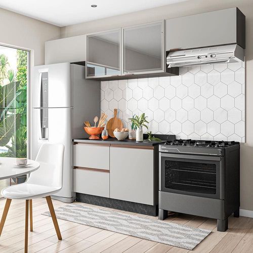 Cozinha Completa Bartira Linea com 5 Portas, 3 Gavetas e 2 Prateleiras - 192,8cm de largura Nogueira