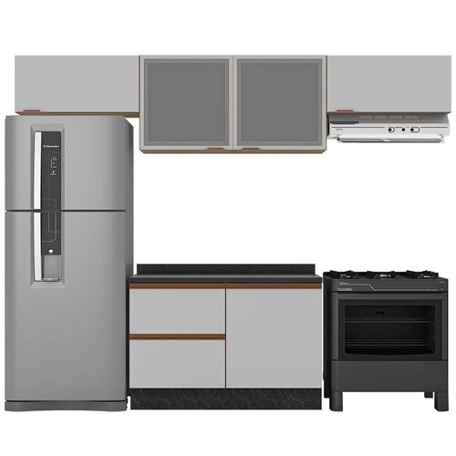 Cozinha Completa Bartira Linea com 5 Portas, 3 Gavetas e 2 Prateleiras - 192,8cm de largura Nogueira