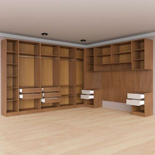 Guarda-roupa Modulado Queen Ponte 160 Lugano 14 Portas 9 Gavetas 17 Prateleiras com 7 Peças e 350,5 cm de Largura – Avelã/Capuccino