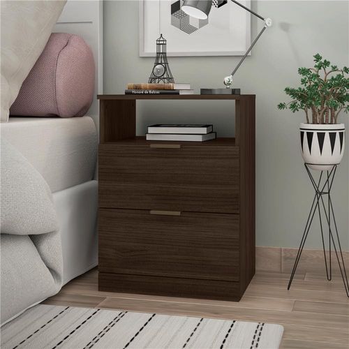 Mesa de Cabeceira Bartira Versatti com 2 Gavetas Café / Bronze