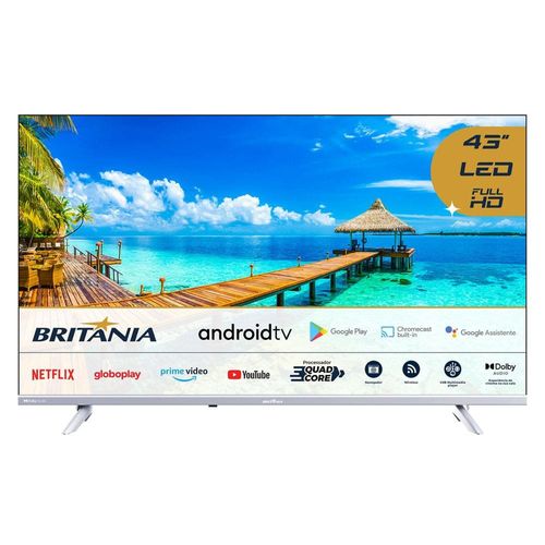 Smart TV LED 43” Full HD Britânia BTV43E3AAGSSGBLF Chromecast built in e Dolby Audio, Wi-Fi, Entradas HDMI e USB, Android TV