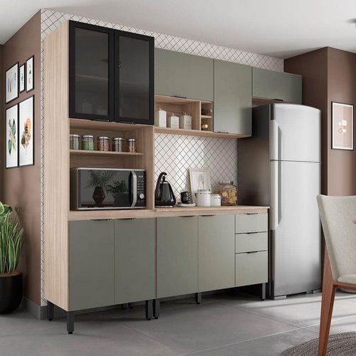 Cozinha Completa Demóbile Firenze com 10 Portas, 2 Gavetas e 7 Prateleiras - 259,5cm de largura Avena/Menta