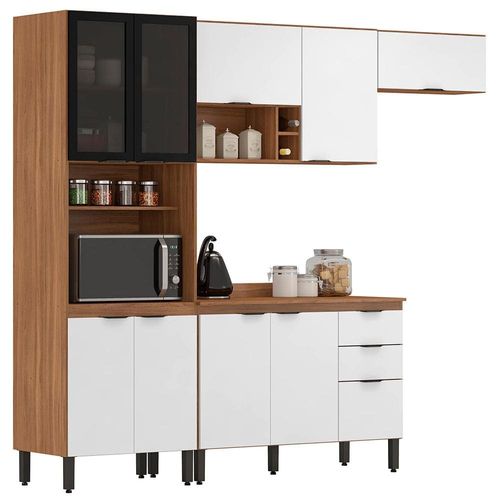 Cozinha Completa Demóbile Firenze com 10 Portas, 2 Gavetas e 7 Prateleiras - 259,5cm de largura Amêndola/Branco