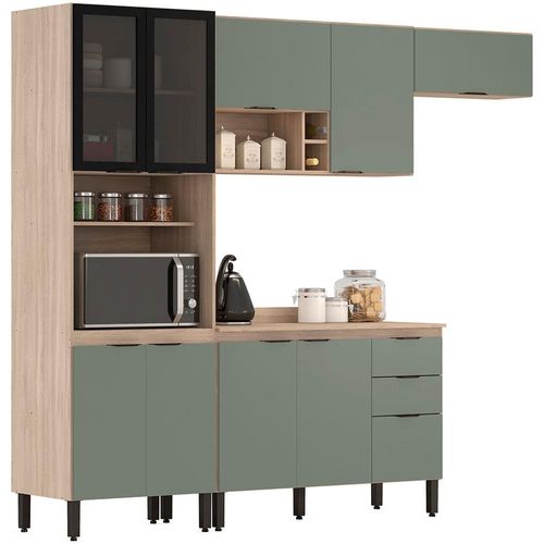 Cozinha Completa Demóbile Firenze com 10 Portas, 2 Gavetas e 7 Prateleiras - 259,5cm de largura Avena/Menta