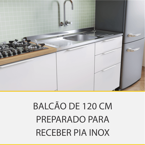 Cozinha Completa em MDF Nesher Paris Ripada com 270 cm de Largura, 8 Portas, 6 Gavetas e 12 Prateleiras - Branco/Nature