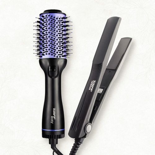 Escova Secadora Taiff Easy 1200W - Lilás + Chapinha | Prancha Taiff Clássica Cerâmica 180°C - Preto 220V