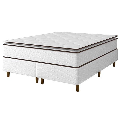 Cama Box Queen Size Umaflex New Itália com Molas Ensacadas e Pillow Top D26 - 63x158x198cm - Branco/Marrom