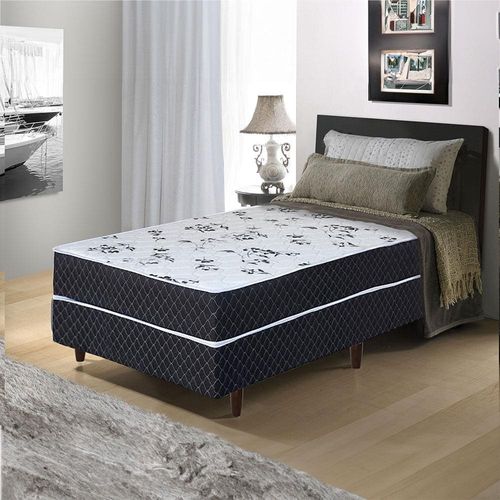 Cama Box Conjugado de Solteiro Umaflex New Native Plus D28 com Revestimento em Poliéster 51x88x188cm - Preto/Branco Floral