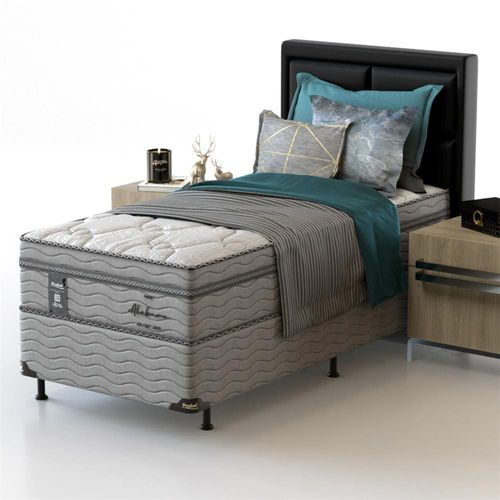 Cama Box Solteiro Probel Alabama com Euro Pillow e Molas Ensacadas 68x88x188 cm - Branco/Cinza