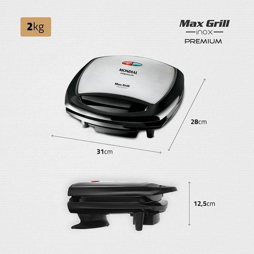 Grill Mondial Premium Max Grill G-07 com Espátula e Bandeja Coletora - Preto/Inox 220V