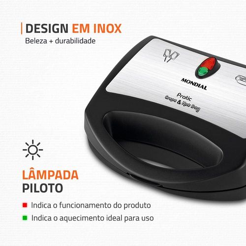 Crepeira Pratic Crepe & Hot Dog Mondial CP-01 Prepara 6 Crepes com 850W de Potência - Preta 220V