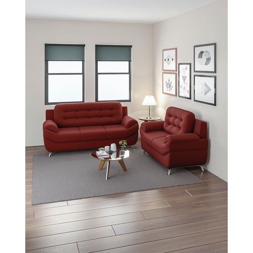 Sofá 3 e 2 Lugares Linoforte Mercury Revestido em Tecido Suede Vermelho Carmim