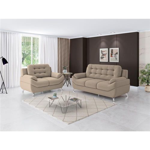 Sofá 3 e 2 Lugares Linoforte Mercury Revestido em Tecido Suede Areia