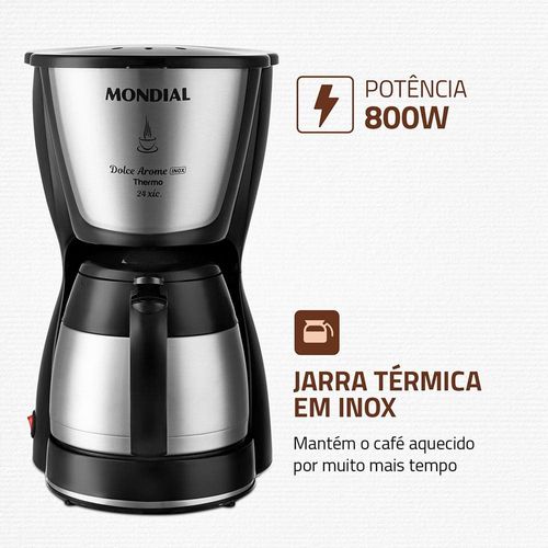 Cafeteira Elétrica Mondial Dolce Arome Thermo Inox C-33 JT 24 Xícaras - Preta 220V