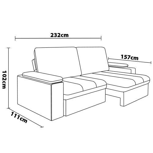 Sofá 4 Lugares Móveis Estrela San Diego Retrátil e Reclinável com Braço Porta Copo e Carregador USB 232cm de Largura Castor