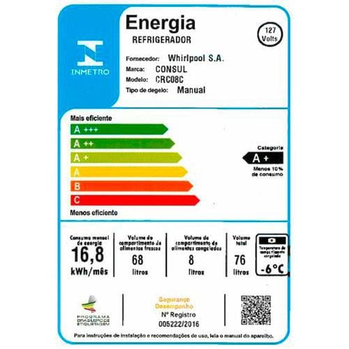 Frigobar Consul CRC08CB com Gaveta Multiuso - 76L 220v