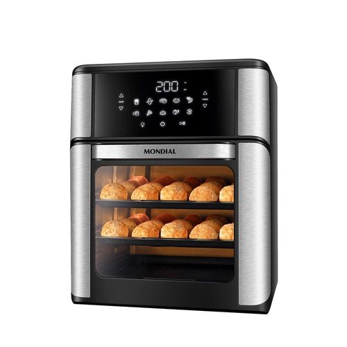 Fritadeira Elétrica Sem Óleo Air Fryer Oven 2 em 1 Mondial AFON-12L-BI 12L Digital – Preta/Inox 220V
