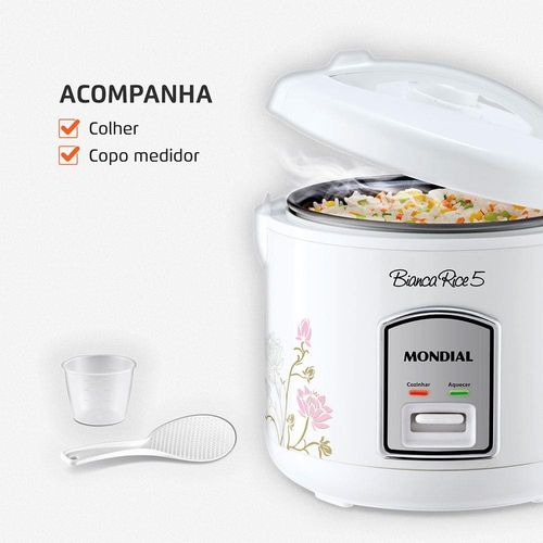 Panela Elétrica de Arroz Mondial Bianca Rice NPE-05 5 Xícaras - Branca 220V