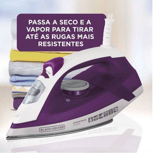 Ferro de Passar a Vapor Black Decker FX2500 com Base Antiaderente - Roxo 220V