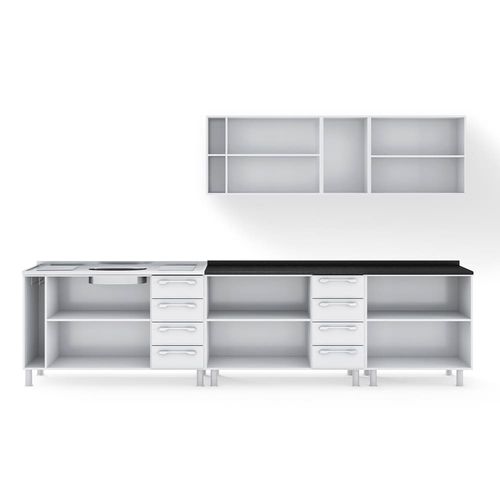 Cozinha Modulada Itatiaia Diamante com 5 peças, 11 portas e 8 gavetas - 295 cm de largura COZINHA-DIAMANTE-5-PCS-BALC-PIA-BALC-D-ARM-DP-