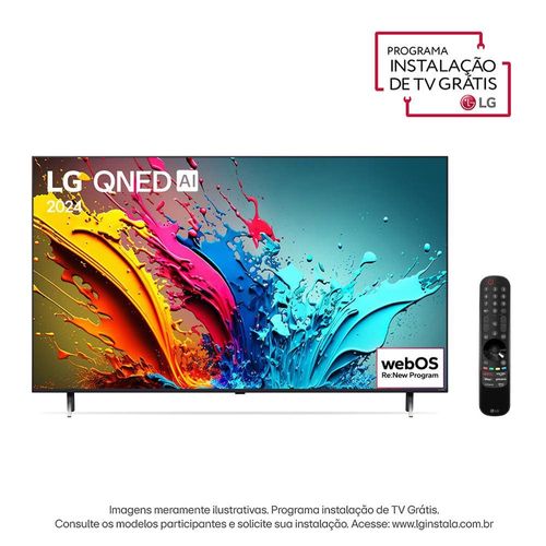 Smart TV 4K 75" LG QNED 75QNED85T com processador A8 AI, 120Hz, Quantum Dot, Nanocell, Local Dimming, Design Super Slim, FreeSync e webOS 24