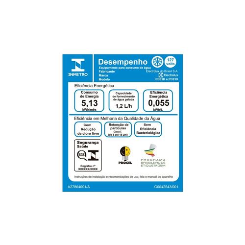 Purificador de Água Electrolux PC01B com Sistema Eletrônico, Aqua Pure e Compressor Ecológico – Branco 110V