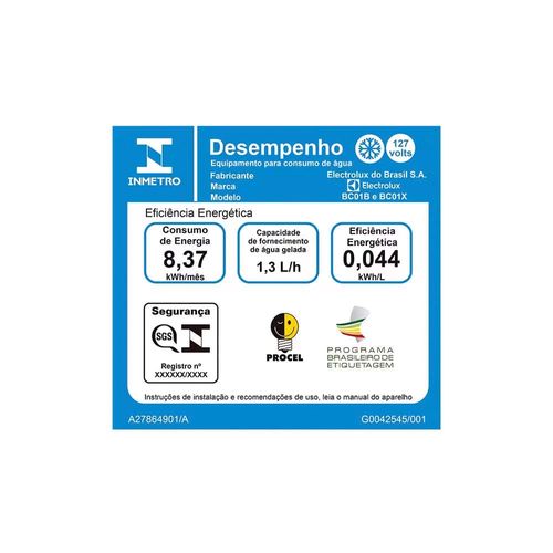 Bebedouro de Água Electrolux BC01B com Sistema Eletrônico e Compressor Ecológico - Branco 110V