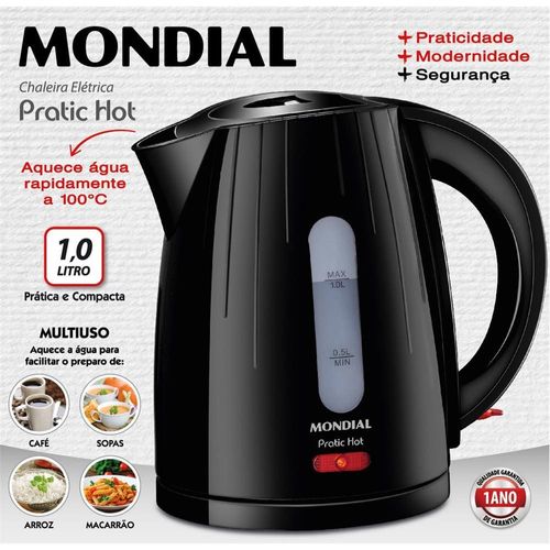 Chaleira Mondial Elétrica Pratic Hot com Capacidade 1 Litro CE-07 - Preta 220V
