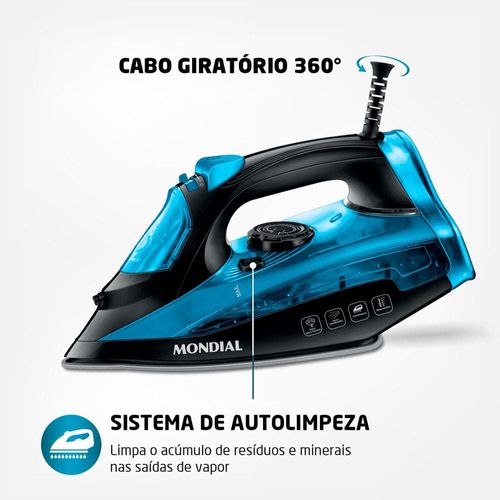 Ferro a Vapor Mondial F-53 com Spray – Preto/Azul 110V