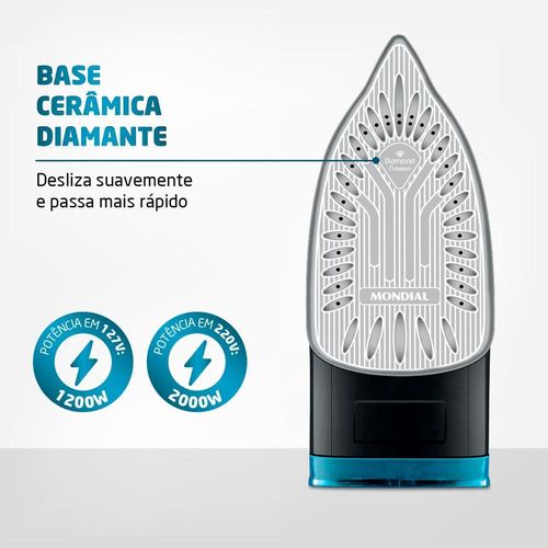 Ferro a Vapor Mondial F-53 com Spray – Preto/Azul 110V