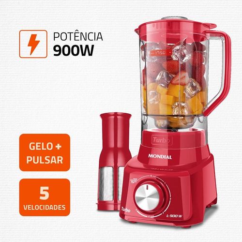Liquidificador Mondial Turbo L900 Vermelho 900W com 5 Velocidades 110V
