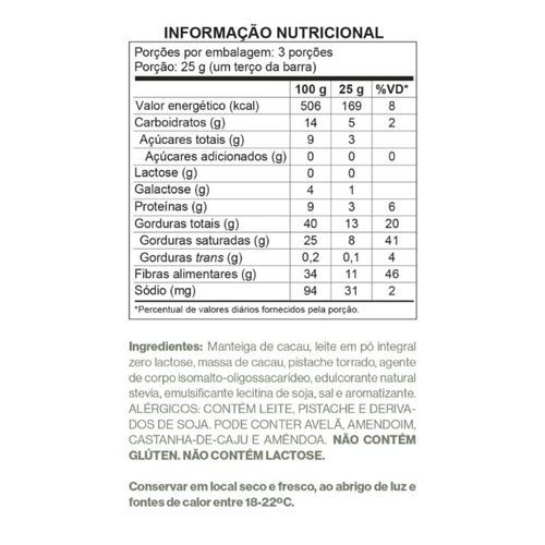 Barra Choco Branco Zero Poliol com Pedaços de Pistache Luckau 75g