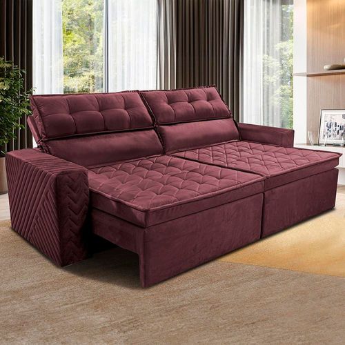 Sofá 3 Lugares Cama inBox Belém Retrátil e Reclinável Revestido em Suede Velusoft - 200cm de largura Vinho