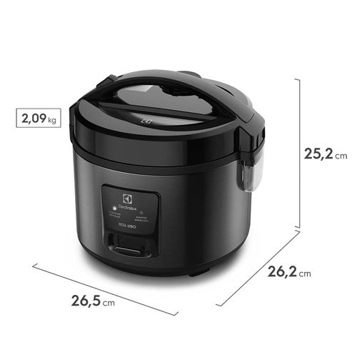 Panela de Arroz Elétrica Electrolux ERC10 Efficient 2 em 1 com Visor Glass por Rita Lobo 7 Xícaras - Preto/Inox 220V