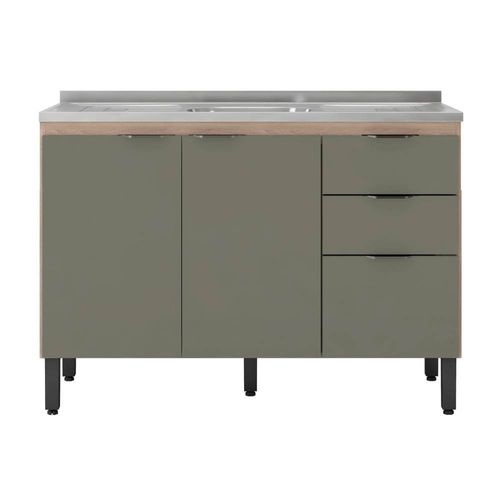 Balcão Demóbile Firenze com 3 Portas, 2 Gavetas e 1 Prateleira + Pia para Cozinha Ghelplus King com Válvula - 120x53cm Avena/Menta