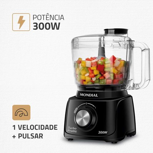 Mini Processador de Alimentos Mondial Turbo Pratic MP-16 300W - Preto 220v