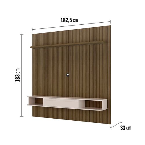 Painel Belluno Artely para TV de até 75 Polegadas com 1 Prateleira e 2 Nichos Pinho Ripado e Off White