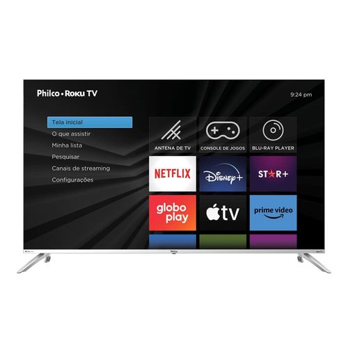 Smart TV 55” Philco Ultra HD 4K V55G7PR2CSB com processador Quad-Core, Dolby Digital, HDMI, USB, Wi-Fi e Roku TV