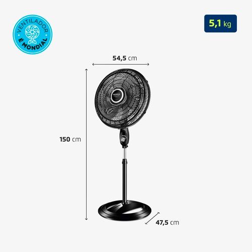 Ventilador de Coluna Mondial Turbo VTX-50C-8P 50cm, 8 pás, 150W - Preto 110V
