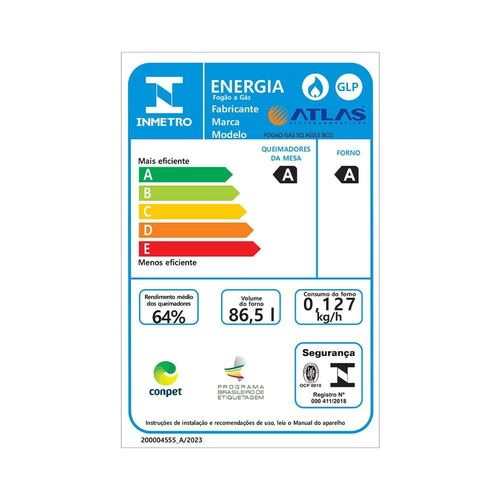 Fogão Atlas 5 Bocas Agile Up com Mesa de Inox, Grade Dupla no Forno e Acendimento automático Bivolt – Branco