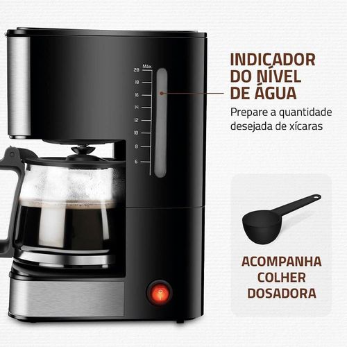 Cafeteira Elétrica Mondial Dolce Arome Vidro C-43-20X-SI 20 Xícaras 550W – Preto/Inox 220V