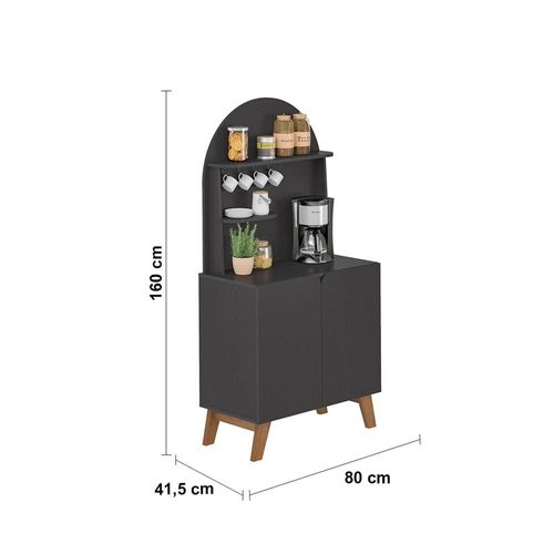 Cantinho do Café Artely Viena com 2 portas e 3 prateleiras – 80cm de largura Preto